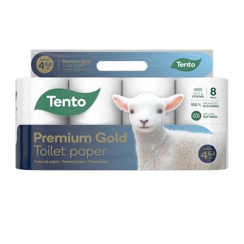 Toalettpapír, 4 rétegű, kistekercses, 8 tekercs, TENTO "Prémium Gold", fehér