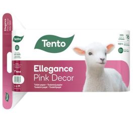   Toalettpapír, 3 rétegű, kistekercses, 16 tekercs, TENTO "Ellegance Pink Decor", fehér