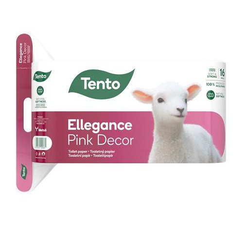 Toalettpapír, 3 rétegű, kistekercses, 16 tekercs, TENTO "Ellegance Pink Decor", fehér