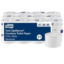   Toalettpapír, belsőmag nélküli, T7 rendszer, 2 rétegű, 13,1 cm átmérő, Advanced, TORK "OptiServe", fehér