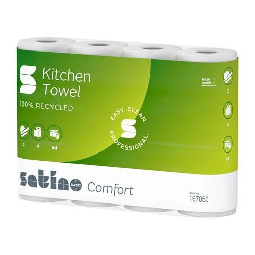 Háztartási papírtörlő, 2 rétegű, 4 tekercses, "Satino Comfort by Wepa", fehér
