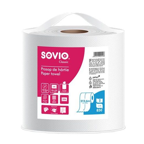 Törlőpapír, 100% cellulóz, tekercses, 212,6 m,  26,5 cm átmérő, 2 rétegű, SOVIO