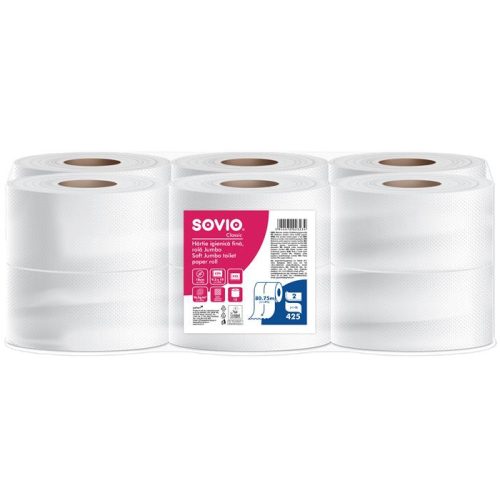 Toalettpapír, 2 rétegű, 80,75 m, 18 cm átmérő, SOVIO