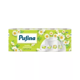   Toalettpapír, 3 rétegű, kistekercses, 10 tekercs, PUFINA "Chamomile", kamilla illattal
