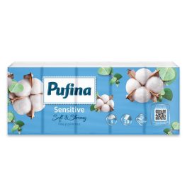   Papír zsebkendő, 3 rétegű, 10x10 db, PUFINA "Sensitive"
