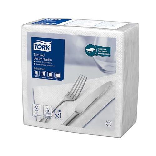 Szalvéta, 1/4 hajtogatott, 2 rétegű, 39,5x39 cm, Advanced, TORK "Texturált Dinner", fehér