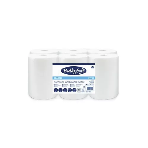 Kéztörlő, tekercses, 15,5 cm átmérő, 2 rétegű, BULKYSOFT "Universal System", hófehér