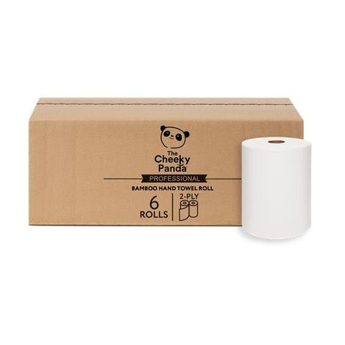 Kéztörlő, bambusz, tekercses, 2 rétegű, 200 m, 20,5 átmérő, 6 tekercs, CHEEKY PANDA, fehér