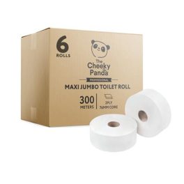   Toalettpapír, bambusz, 2 rétegű, nagytekercses, 24,2 cm átmérő, 300 m, 6 tekercs, CHEEKY PANDA, fehér
