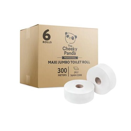 Toalettpapír, bambusz, 2 rétegű, nagytekercses, 24,2 cm átmérő, 300 m, 6 tekercs, CHEEKY PANDA, fehér