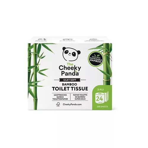 Toalettpapír, bambusz, 3 rétegű, kistekercses, 24 tekercs, CHEEKY PANDA, fehér