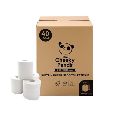 Toalettpapír, bambusz, 2 rétegű, kistekercses, 40 tekercs, CHEEKY PANDA, fehér