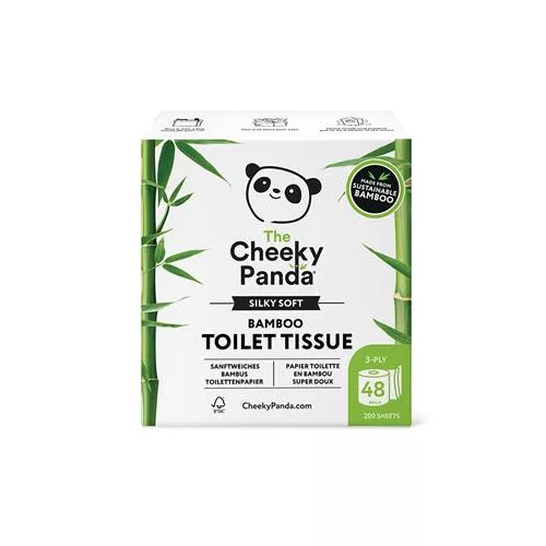 Toalettpapír, bambusz, 3 rétegű, kistekercses, 48 tekercs, CHEEKY PANDA, fehér