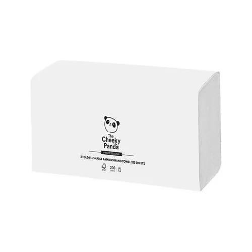 Kéztörlő, bambusz, Z hajtogatott, 2 rétegű, 200 lap, 21,8x22,4 cm, CHEEKY PANDA, fehér
