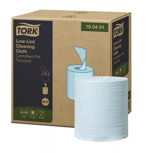Tisztítókendő, szöszszegény, tekercses, 1 rétegű, 200 db, utántöltő hordozható vödörhöz, W10 rendszer, TORK, türkiz