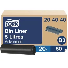   Hulladékgyűjtő zsák, 5 l, B3 rendszer, 20 x 50 db, TORK, fekete
