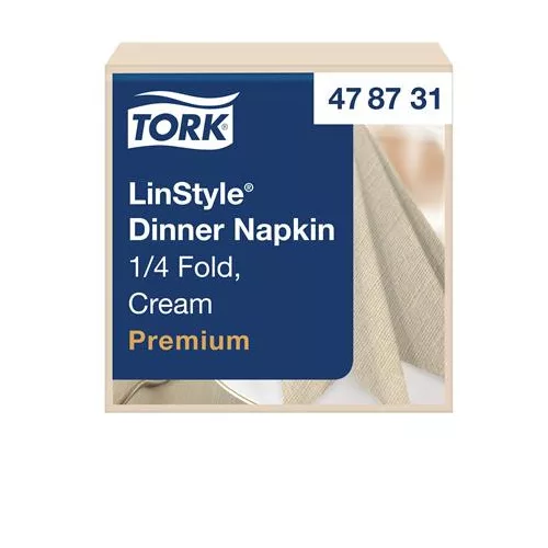 Szalvéta, iparilag komposztálható, 1/4 hajtogatott, 1 rétegű, 39x39 cm, Premium, TORK "LinStyle", krém
