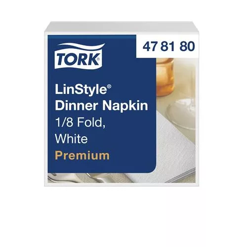 Szalvéta, iparilag komposztálható, 1/8 hajtogatott, 1 rétegű, 39x39 cm, Premium, TORK "LinStyle", fehér
