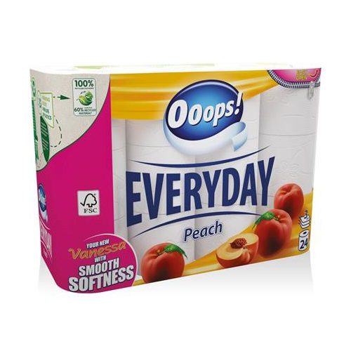 Toalettpapír, 3 rétegű, kistekercses, 24 tekercs, OOOPS "Everyday"