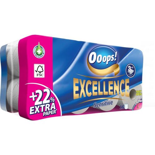 Toalettpapír, 3 rétegű, kistekercses, 16 tekercs, OOOPS "Excellence"