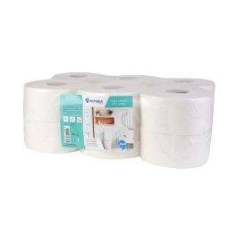   Toalettpapír, 2 rétegű, 19 cm átmérő, VICTORIA HYGIENE, "Fine Mini Jumbo", fehér