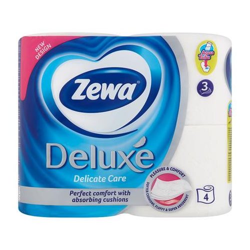 Toalettpapír, 3 rétegű, kistekercses, 4 tekercs, ZEWA "Deluxe", fehér