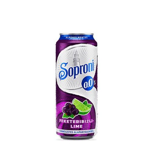 Alkoholmentes sör, 0,5 l, dobozos, SOPRONI "0.0%", feketeribizli-lime
