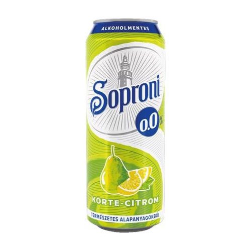 Alkoholmentes sör, 0,5 l, dobozos, SOPRONI "0.0%", körte-citrom