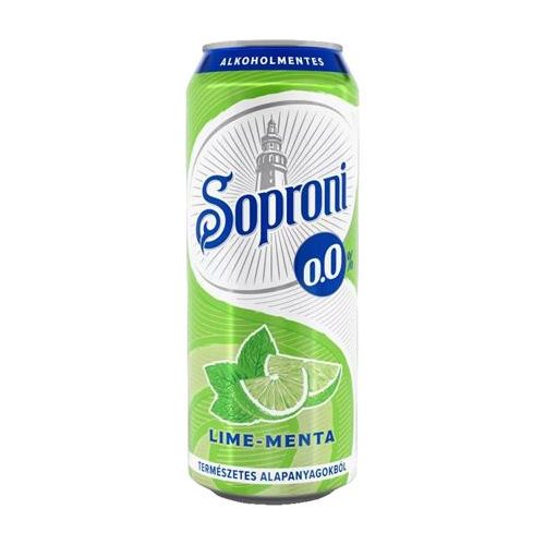 Alkoholmentes sör, 0,5 l, dobozos, SOPRONI "0.0%", lime-menta