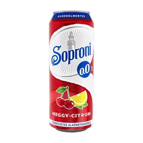 Alkoholmentes sör, 0,5 l, dobozos, SOPRONI "0.0%", meggy-citrom