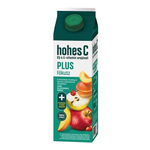Gyümölcslé, 100%, 1l, HOHES C "Plus Fókusz", alma-kajszibarack-mangó