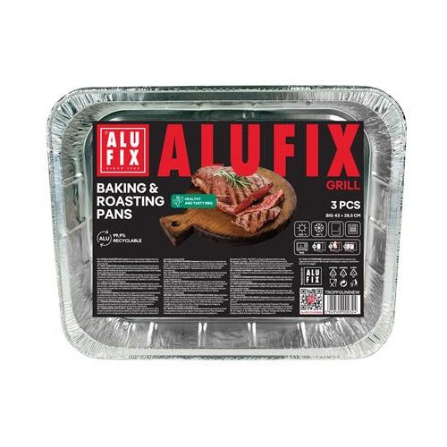 Alumínium grilltálca, 33x26 cm, 3 db, ALUFIX