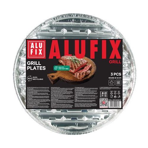 Grilltálca, 34 cm, kör alakú, 3 db, ALUFIX