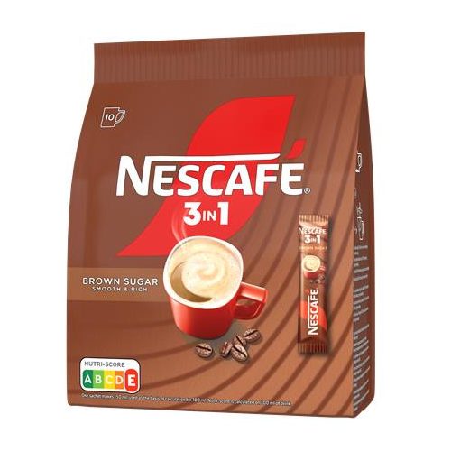 Instant kávé stick, 10x16,5 g, NESCAFÉ "3in1", barna cukorral