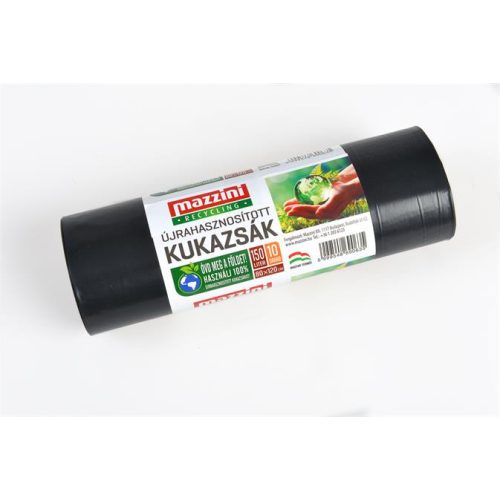 Nagykukazsák, újrahasznosított, 150 l, 10 db, 80x120 cm, 25 µ,  MAZZINI, fekete