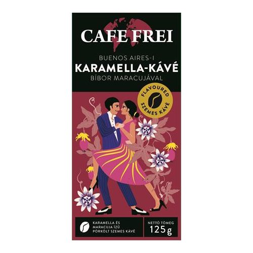 Kávé, pörkölt, szemes, 125 g, CAFE FREI "Buenos Aires-i karamella" bíbor maracujával