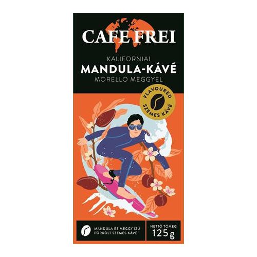 Kávé, pörkölt, szemes, 125 g, CAFE FREI "Kaliforniai mandula" morello meggyel