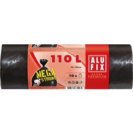   Szemeteszsák, mega erős, 110 l, 10 db, 70x110 cm, 80 µ, ALUFIX, fekete