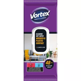   Nedves törlőkendő, fa- és műanyag felületre, 48 db, VORTEX