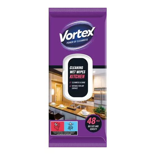 Nedves törlőkendő, konyhai, 48 db, VORTEX