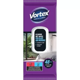   Nedves törlőkendő, üveg- és tükör felületre, visszazárható tetővel, 48 db, VORTEX