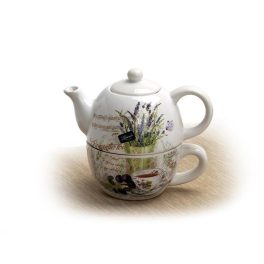   Teáskanna és csésze készlet, egyszemélyes, levendula mintás, 24cl