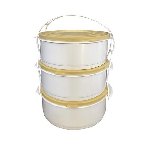 Ételhordó, műanyag, 3 részes, tetővel, vegyes színű