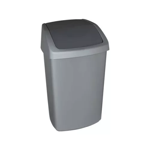 Billenős szemetes, 50 l, CURVER "Swing top", ezüst/grafit