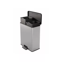  Pedálos szemetes, újrahasznosított műanyag, kivehető vödörrel, 2x26 l, CURVER "Deco bin duo", fekete/ezüst