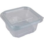 Ételtároló doboz, egybefedeles, műanyag, szögletes, 500 ml, 100 db, "Party", víztiszta