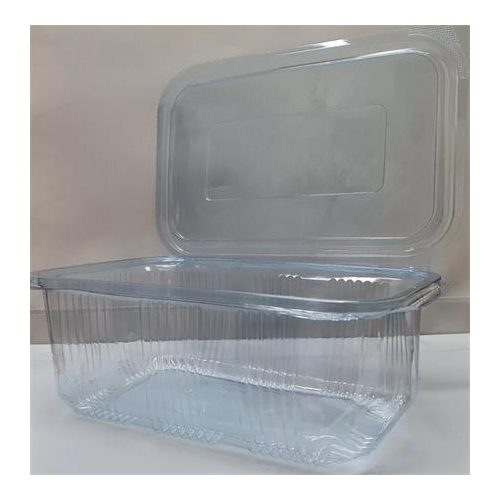 Ételtároló doboz, egybefedeles, újrahasznosított műanyag, szögletes, 1000 ml, 100 db, "Party", víztiszta