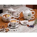 Cukortartó és tejszínkiöntő szett+alj, levendula mintás