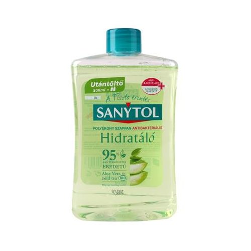 Antibakteriális folyékony szappan, utántöltő, 500 ml, SANYTOL, zöld tea és aloe vera