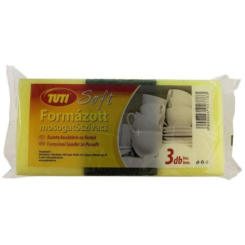 Mosogatószivacs, formázott, 3 db, TUTI "Soft"